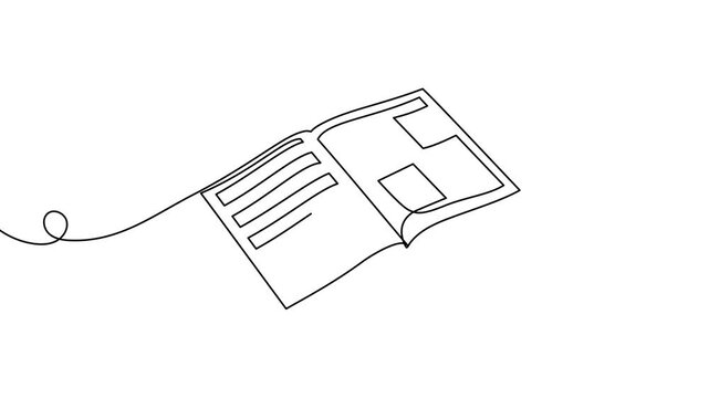 Continuous one line book drawing art paper stack pen vector document. Book art pen open concept continue hand notebook people sketch signature style icon school abstract summary education notepad