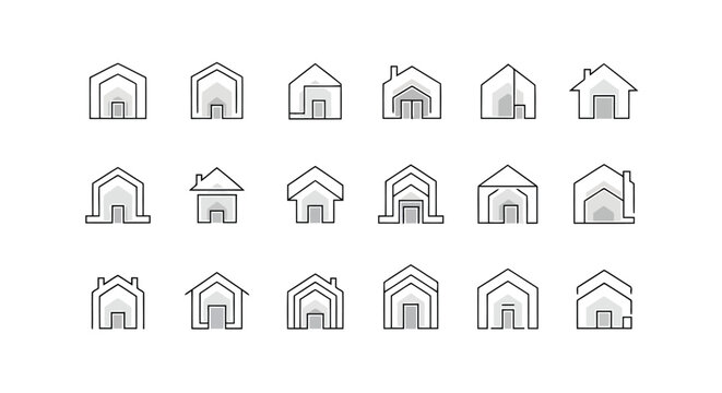 A digital file preview showcasing a collection of abstract house icons for vector design.