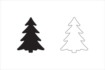 Obraz premium Silhouette and outline of a Christmas tree, holiday graphic resource for design