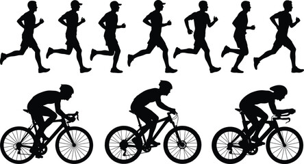 Obraz premium Silhouettes of Runners and Cyclists Depicting Athletic Motion, Fitness Training, and Human Movement for Sports Design
