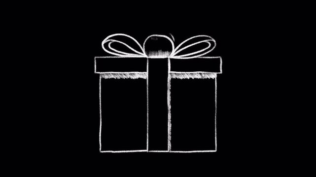 Hand drawn gift box with ribbon bow chalk sketch on transparent blackboard background