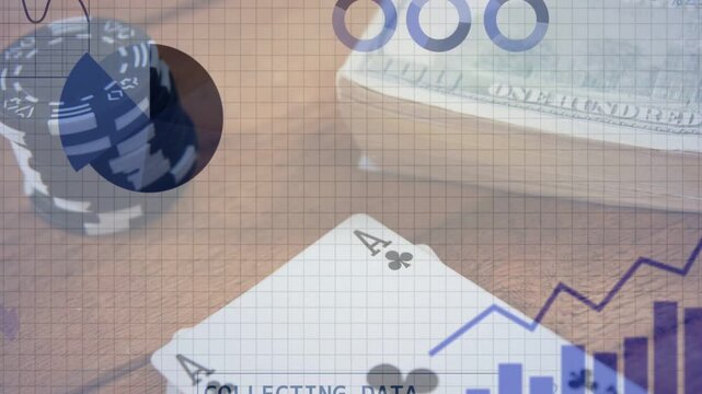 Header COLLECTING DATA appearing, overlays growing and showing betting trends over chips, ace, cash