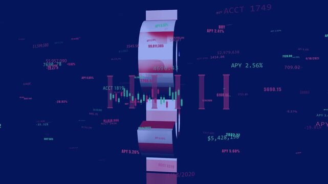 On data update, 3D dollar-sign rotating and tilting as candlesticks sliding to show APY changes