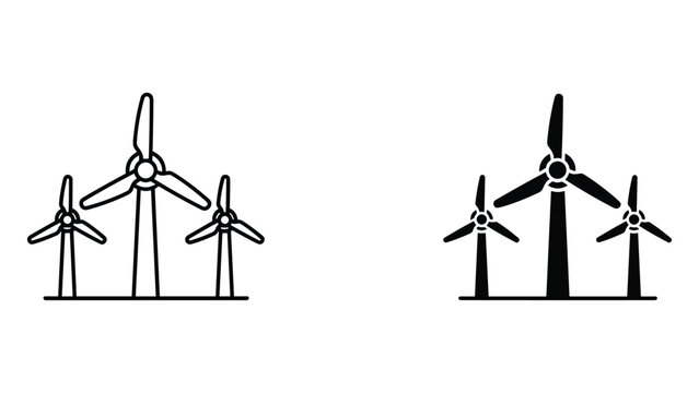 Wind farm turbine icon set for large scale renewable energy projects