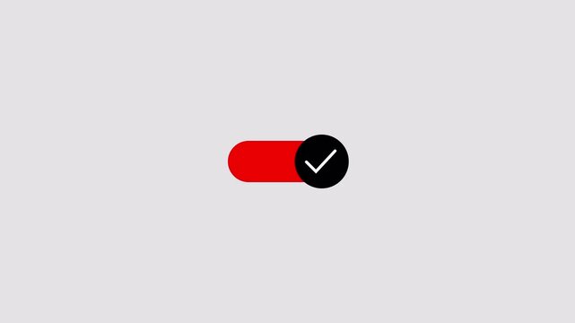 switch on off button icon animation on transparent background, slider turn bar isolated, Toggle switch button animation in 4k.