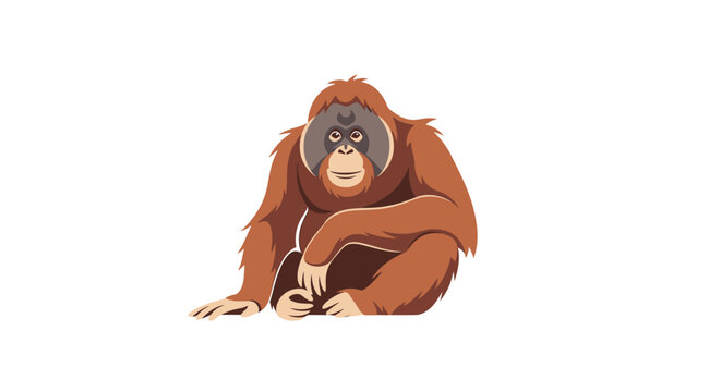 Orangutan Sitting on Ground Looking Forward.
