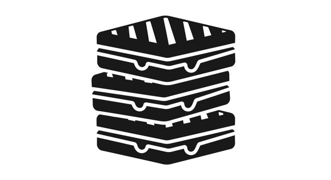 Stack of pizza boxes icon in black and white.