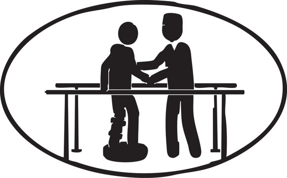 Physical Rehabilitation Therapist Assisting Patient with Balance Training on Parallel Bars Silhouette Icon