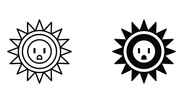 Sun with electrical socket icon outline and filled