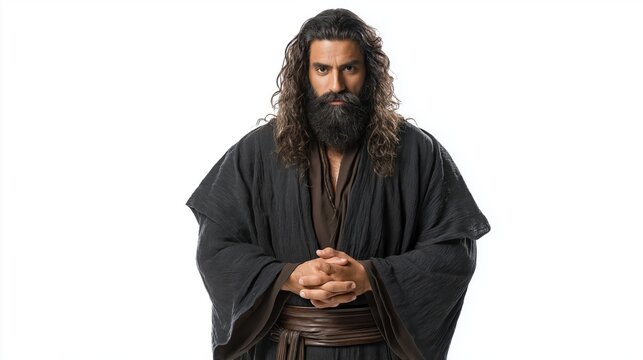Malachi full body isolated on a white background wearing simple prophetic robes.