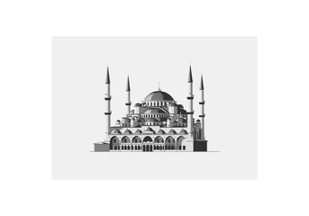 Historic mosque with six minarets and domes © MD