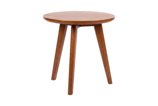 Round wooden stool with three legs isolated on transparent background