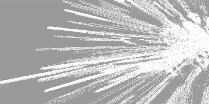White abstract starburst pattern with radiating lines and dots on a gray background