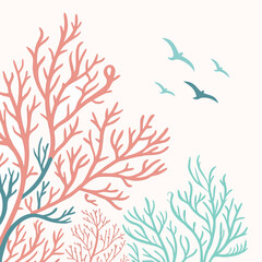 Colorful coral reef with sea birds © Tas