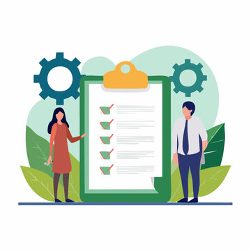 Business Meeting with Checklist and Gears