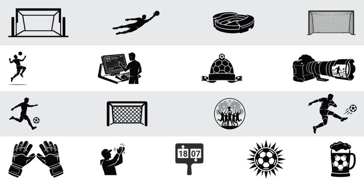 Fifa world cup 2026 soccer football icon set black silhouettes