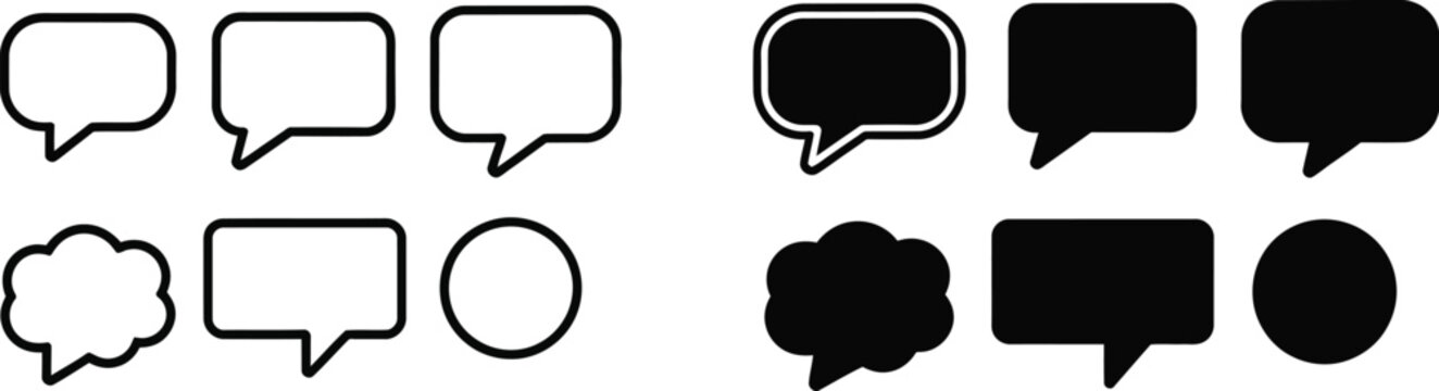 Speech bubble icons, stylish message box symbols for online communication conversation and interface graphics.