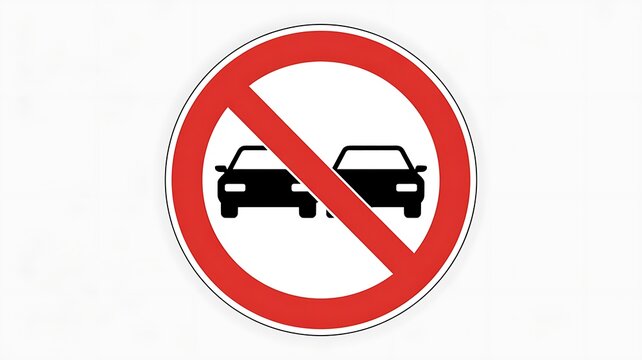 No overtaking traffic road sign isolated on white background with transportation safety symbol