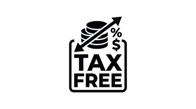 Tax free sign with coins and graph black silhouette