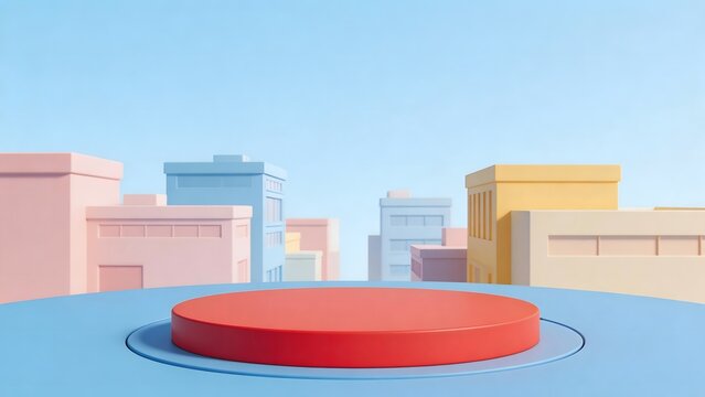 Colorful abstract cityscape with red platform