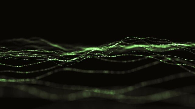 Animated background in a digital technology style. Abstract background with a dynamic dot wave. Colored sound wave. 3D rendering. 4k Animation