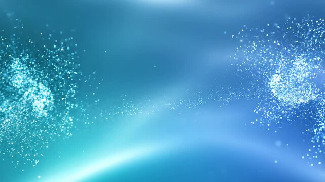 Abstract background featuring soft blue waves and glowing light particles.
