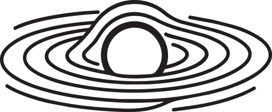 Massive black hole with accretion disk thin line vector icon for deep space gravity and astrophysics