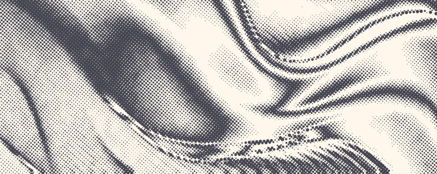 Hexagon halftone gradient texture. Abstract black grunge background. Geometric retro halftone tech overlay. Fading wavy hexagonal pattern backdrop. Vector vanishing honeycomb grunge bitmap wallpaper