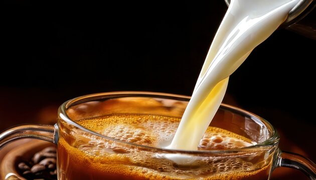 Pouring Milk into Coffee - A Moment of Creamy Delight.