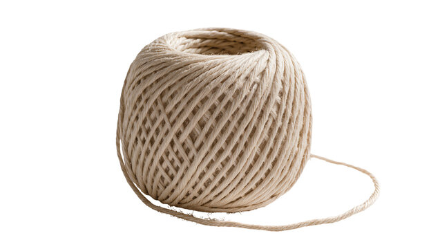 Natural twine ball with loose end, isolated on transparent background