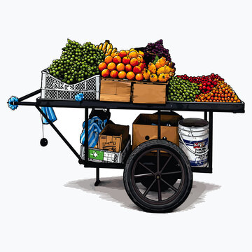 Illustration of a Latin American fruit cart, Latin American culture, peasant agriculture, vector fruit table