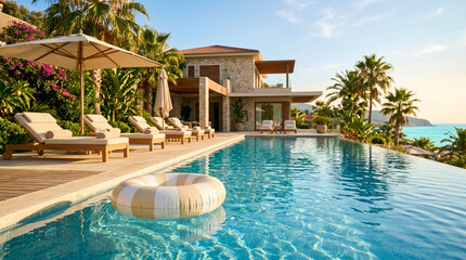 Obraz premium Luxury villa pool with sea view