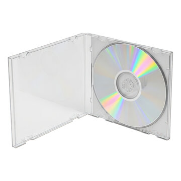 Empty cd disc in clear plastic case isolated on transparent background