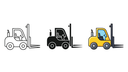 Naklejka premium Forklift truck vehicle icon set design: Clipart, sticker - icon set - Line and glyph solid icon and logo template 