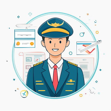 Pilot in Uniform with Aviation Documents and Aircraft