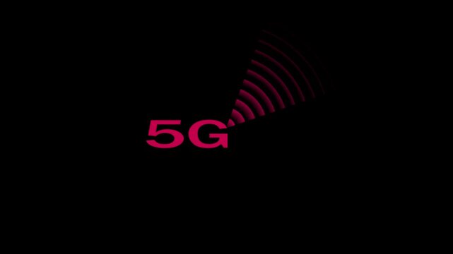 Abstract a digital animated the pink color 5G network icon design in flat icon.Radio wave, 5G network,radar,networking icon concept animation on black background.