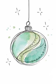Hand-Painted Festive Illustration of a Hanging Bauble with Gentle Color Blending and Subtle Star-Like Highlights