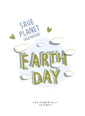 Naklejka premium Vector hand drawn cartoon sketch with text earth day as supportingsign of eco friendly .Sustainable lifestyle.Earth Day Concept. 
