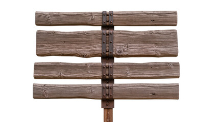 Rustic wooden directional signpost with metal fasteners, isolated on transparent background © Elena