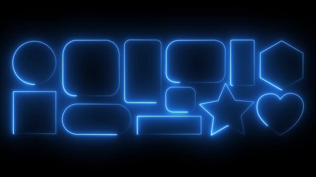 Neon Liquid glass smartphone interface isolated. Blue color light frame square and circle banner with shine stroke. Control center widget for smartphone and web app, vector illustration. 4k animation