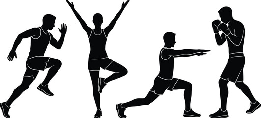 Silhouetted dancers performing ballet arabesque and pirouette poses in black de © MSTMOMOTAJ