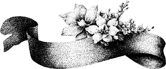 Fototapeta premium Ribbon decorated with flowers lying on white background