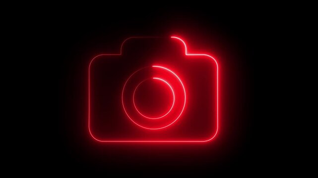 glowing neon camera icon isolated , recording, and film themes. Social media video camera icon for app. camera frame pictogram photograph animated