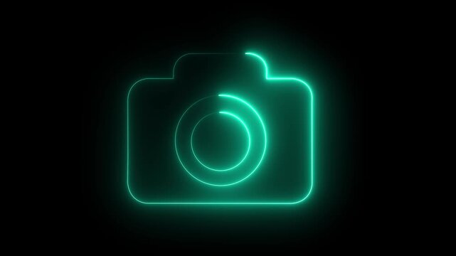 glowing neon camera icon isolated , recording, and film themes. Social media video camera icon for app. camera frame pictogram photograph animated