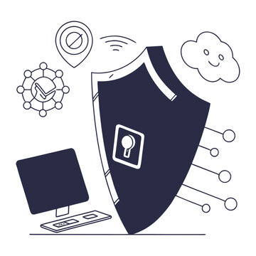 Digital security shield with computer and cloud icons security system safe zone