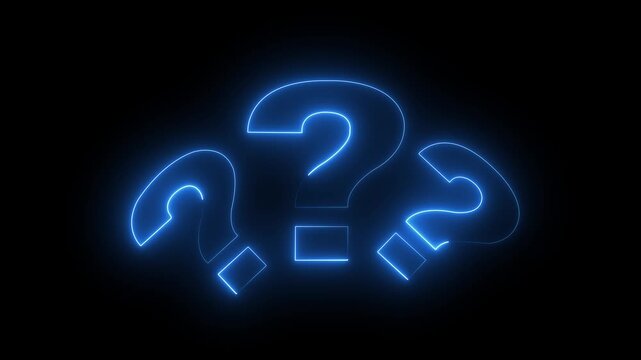 Question mark sign animation. Neon colored digital 3D big question rotational. motion graphics Question Mark Icon Neon Style Animation and icon. Neon question mark icon on black background