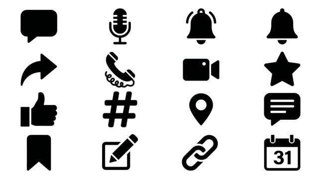 Icon set for social media communication networking and mobile application design layouts representing digital internet connectivity