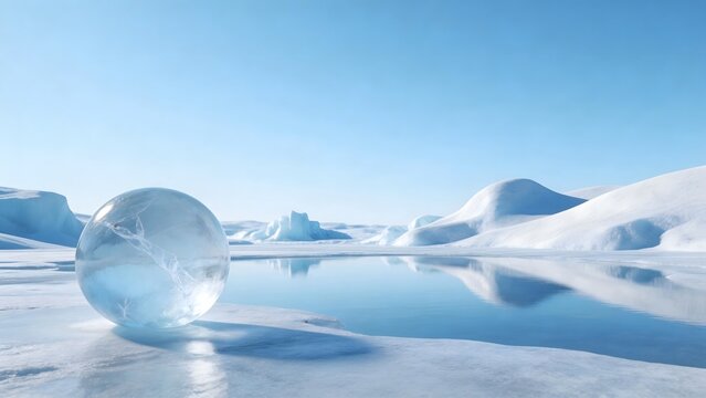 Ice sphere on frozen landscape