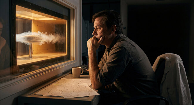 Engineer observing aerodynamics testing in a wind tunnel