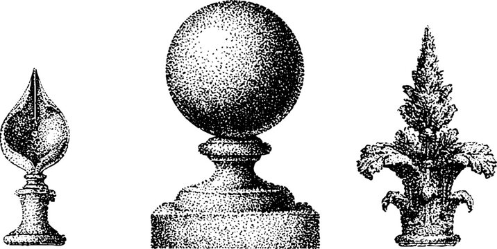 Decorative finial trio showing varied ornamental designs